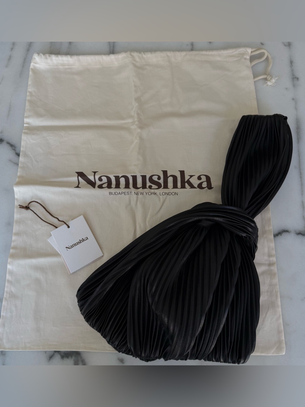 NWT Nanushka Jen Black Pleated Vegan Leather Wristlet Bag